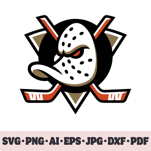 Anaheim Ducks hockey team SVG Cricut cut file. Hockey on ice PNG Clipart. Silhouette sublimation print. Sports fan image Ai, EPS, JPG, DXF, PDF. Logotype.