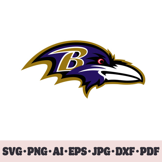 Baltimore Ravens football team SVG Cricut cut file. Rugby PNG Clipart. Silhouette sublimation print. Sports fan image Ai, EPS, JPG, DXF, PDF. Logotype.