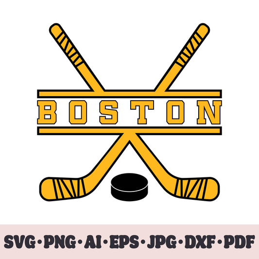 Boston Bruins hockey team SVG Cricut cut file. Hockey on ice PNG Clipart. Silhouette sublimation print. Sports fan image Ai, EPS, JPG, DXF, PDF.