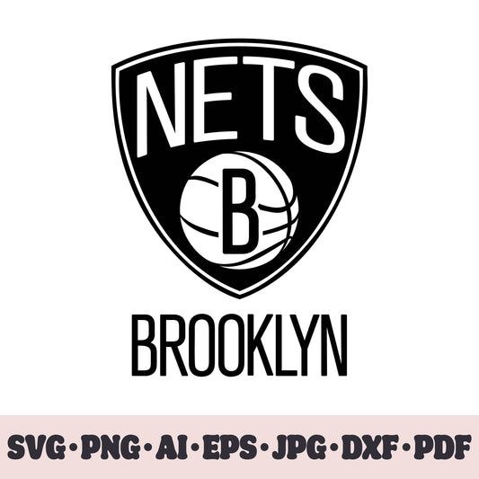 Brooklyn Nets basketball team SVG Cricut cut file. PNG Clipart. Silhouette sublimation print. Sports fan image Ai, EPS, JPG, DXF, PDF.