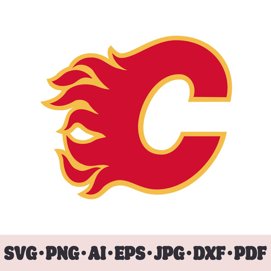 Calgary Flames hockey team SVG Cricut cut file. Hockey on ice PNG Clipart. Silhouette sublimation print. Sports fan image Ai, EPS, JPG, DXF, PDF. Logotype.