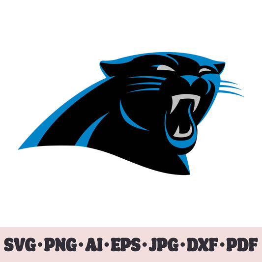 Carolina Panthers football team SVG Cricut cut file. Rugby PNG Clipart. Silhouette sublimation print. Sports fan image Ai, EPS, JPG, DXF, PDF. Logotype.