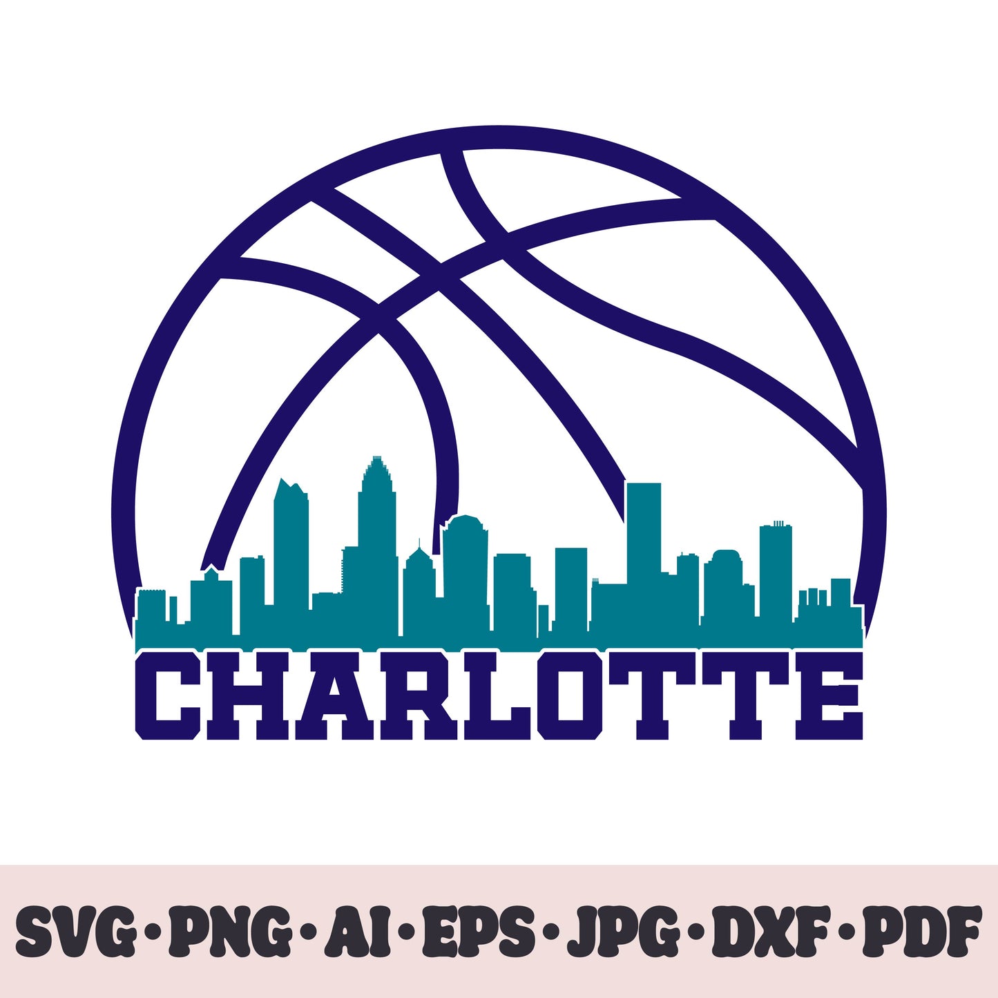 Charlotte Hornets basketball team SVG Cricut cut file. PNG Clipart. Silhouette sublimation print. Sports fan image Ai, EPS, JPG, DXF, PDF.