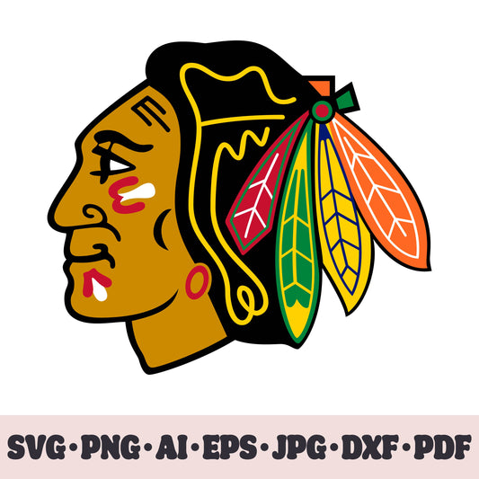 Chicago Blackhawks hockey team SVG Cricut cut file. Hockey on ice PNG Clipart. Silhouette sublimation print. Sports fan image Ai, EPS, JPG, DXF, PDF. Logotype.