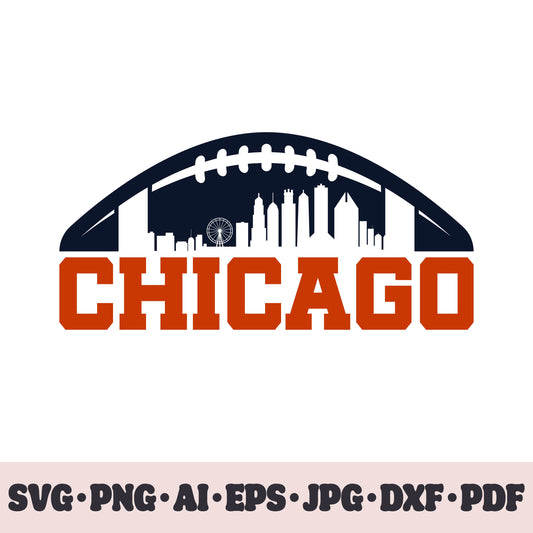 Chicago Bears football team SVG Cricut cut file. Rugby PNG Clipart. Silhouette sublimation print. Sports fan image Ai, EPS, JPG, DXF, PDF.