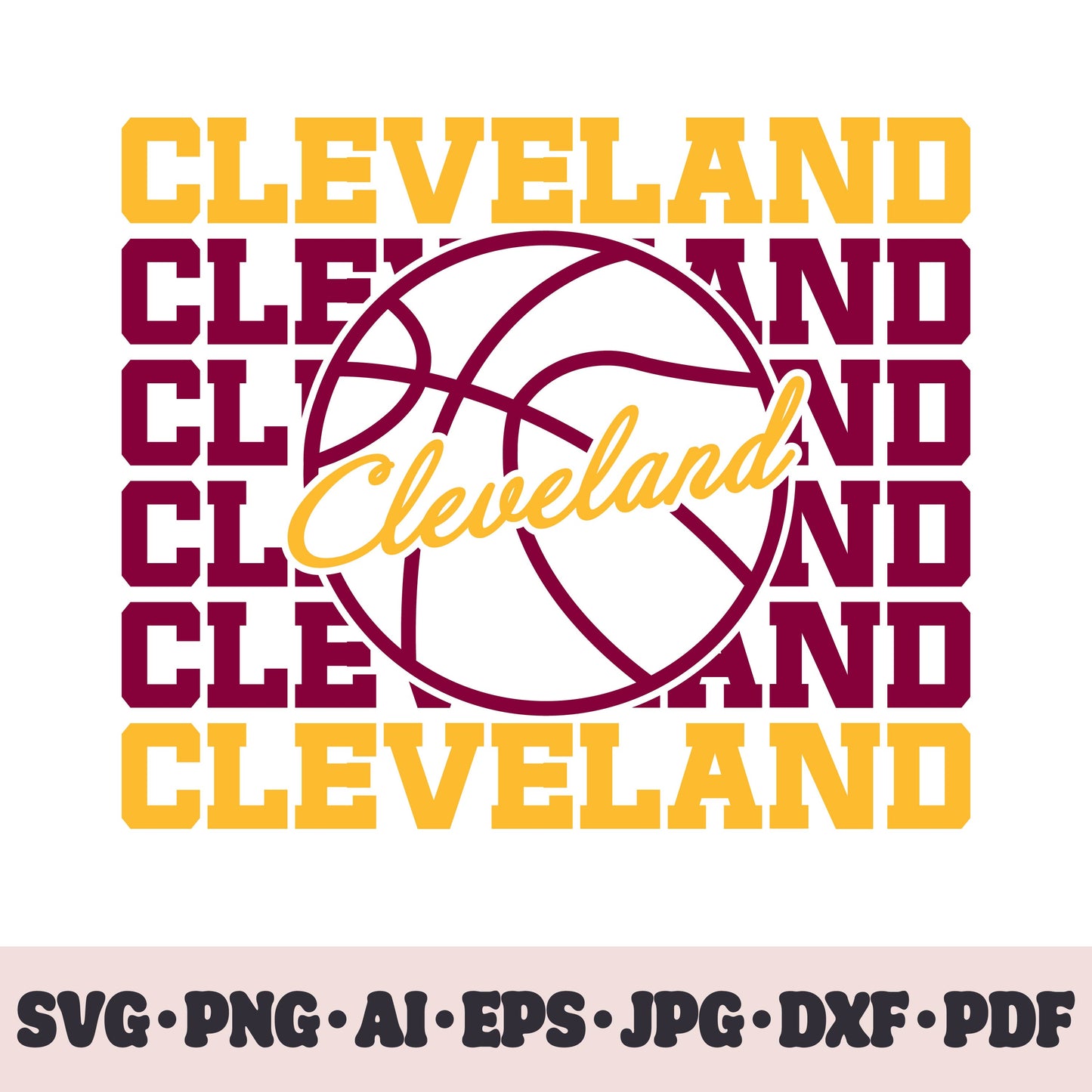 Cleveland Cavaliers basketball team SVG Cricut cut file. PNG Clipart. Silhouette sublimation print. Sports fan image Ai, EPS, JPG, DXF, PDF.