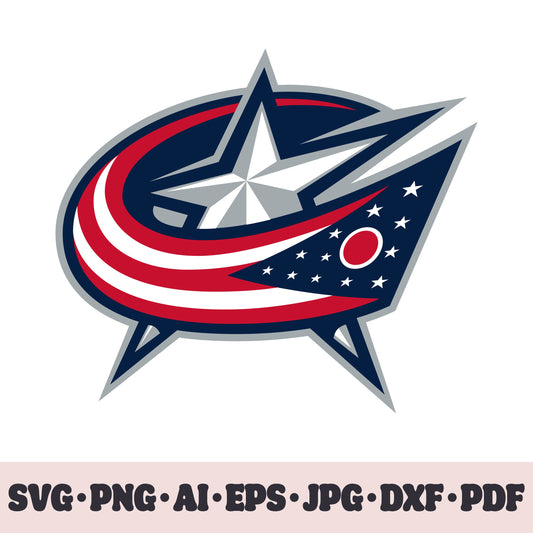 Columbus Blue Jackets hockey team SVG Cricut cut file. Hockey on ice PNG Clipart. Silhouette sublimation print. Sports fan image Ai, EPS, JPG, DXF, PDF. Logotype.