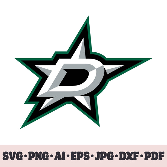 Dallas Stars hockey team SVG Cricut cut file. Hockey on ice PNG Clipart. Silhouette sublimation print. Sports fan image Ai, EPS, JPG, DXF, PDF. Logotype.