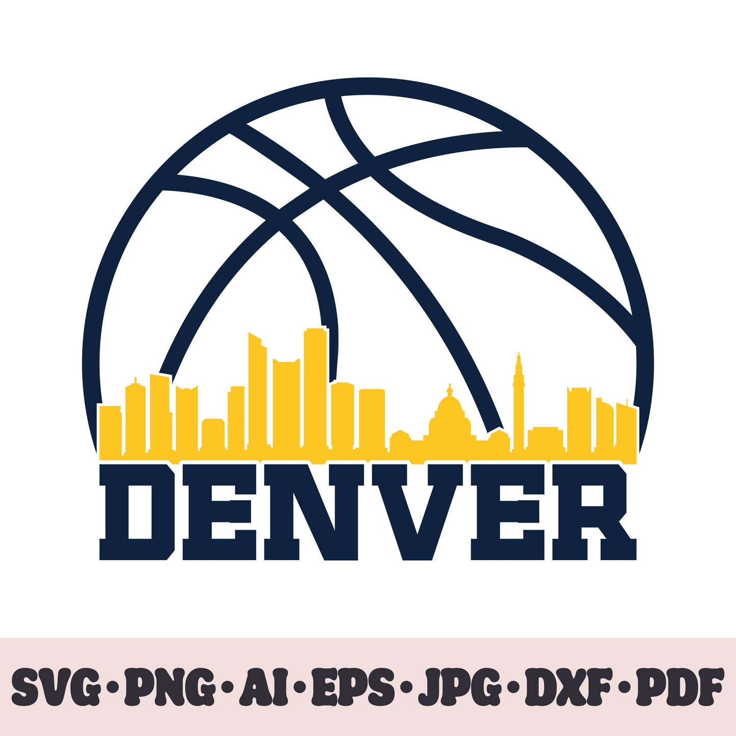 Denver Nuggets basketball team SVG Cricut cut file. PNG Clipart. Silhouette sublimation print. Sports fan image Ai, EPS, JPG, DXF, PDF.