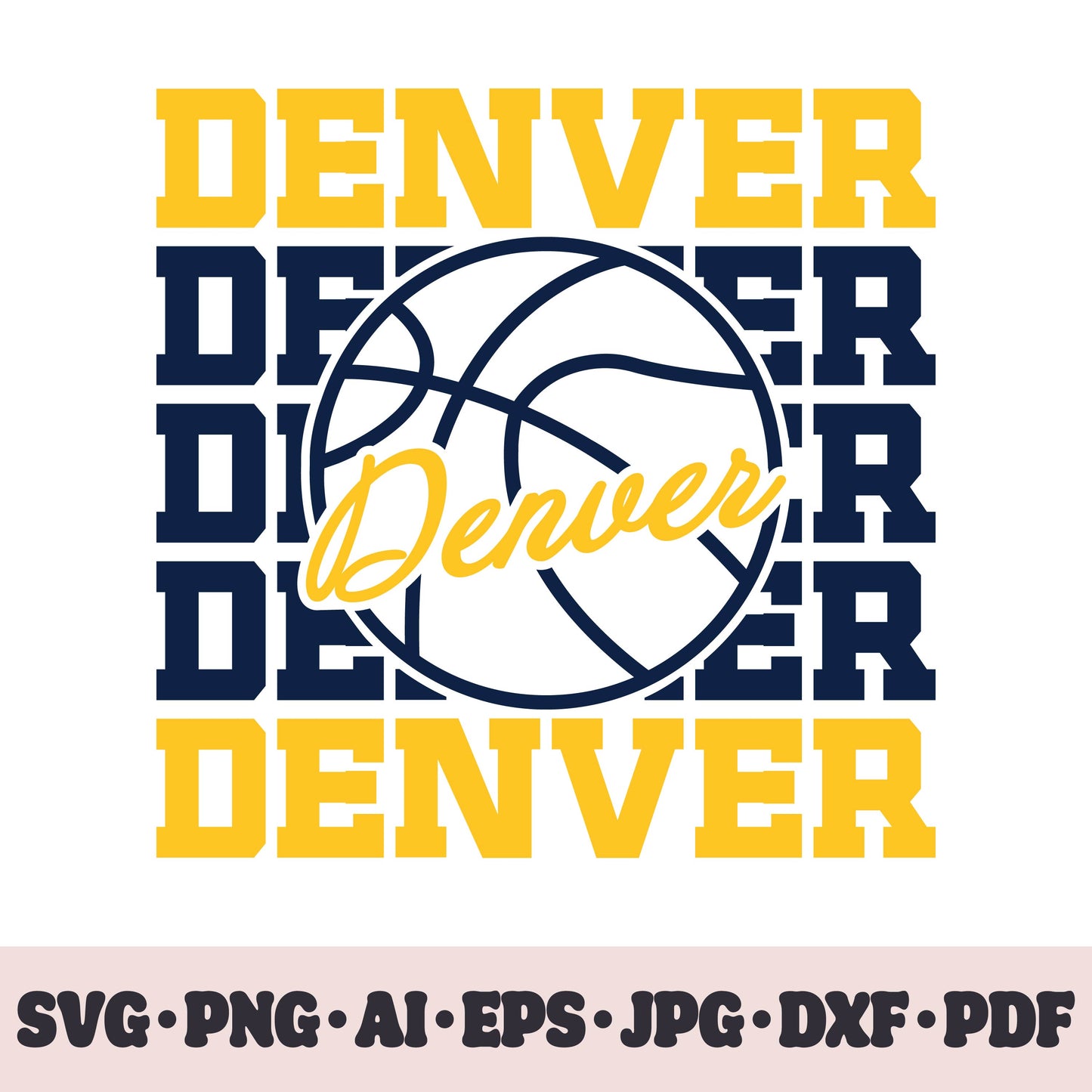 Denver Nuggets basketball team SVG Cricut cut file. PNG Clipart. Silhouette sublimation print. Sports fan image Ai, EPS, JPG, DXF, PDF.