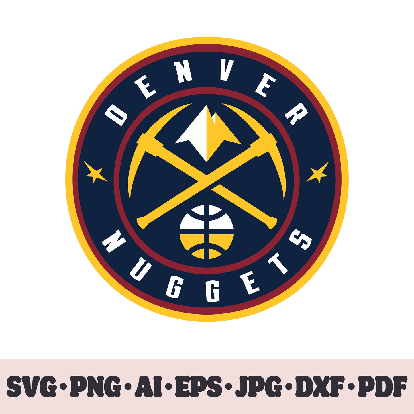 Denver Nuggets basketball team SVG Cricut cut file. PNG Clipart. Silhouette sublimation print. Sports fan image Ai, EPS, JPG, DXF, PDF.