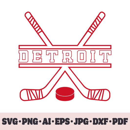 Detroit Red Wings hockey team SVG Cricut cut file. Hockey on ice PNG Clipart. Silhouette sublimation print. Sports fan image Ai, EPS, JPG, DXF, PDF.