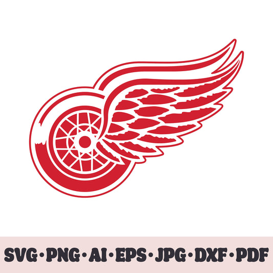 Detroit Red Wings hockey team SVG Cricut cut file. Hockey on ice PNG Clipart. Silhouette sublimation print. Sports fan image Ai, EPS, JPG, DXF, PDF. Logotype.