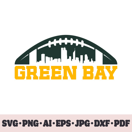 Green Bay Packers football team SVG Cricut cut file. Rugby PNG Clipart. Silhouette sublimation print. Sports fan image Ai, EPS, JPG, DXF, PDF.