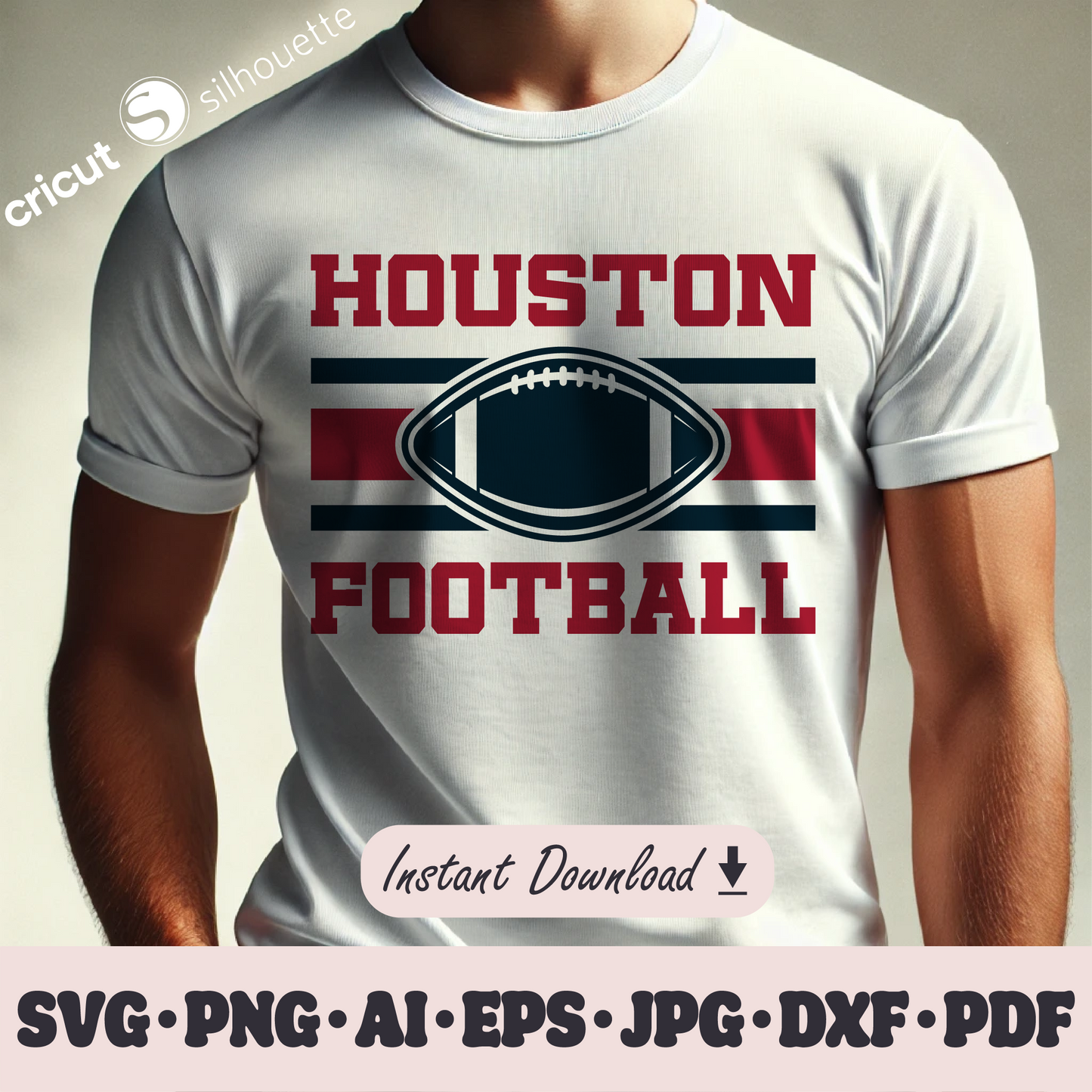 Houston Texans football team SVG Cricut cut file. Rugby PNG Clipart. Silhouette sublimation print. Sports fan image Ai, EPS, JPG, DXF, PDF.