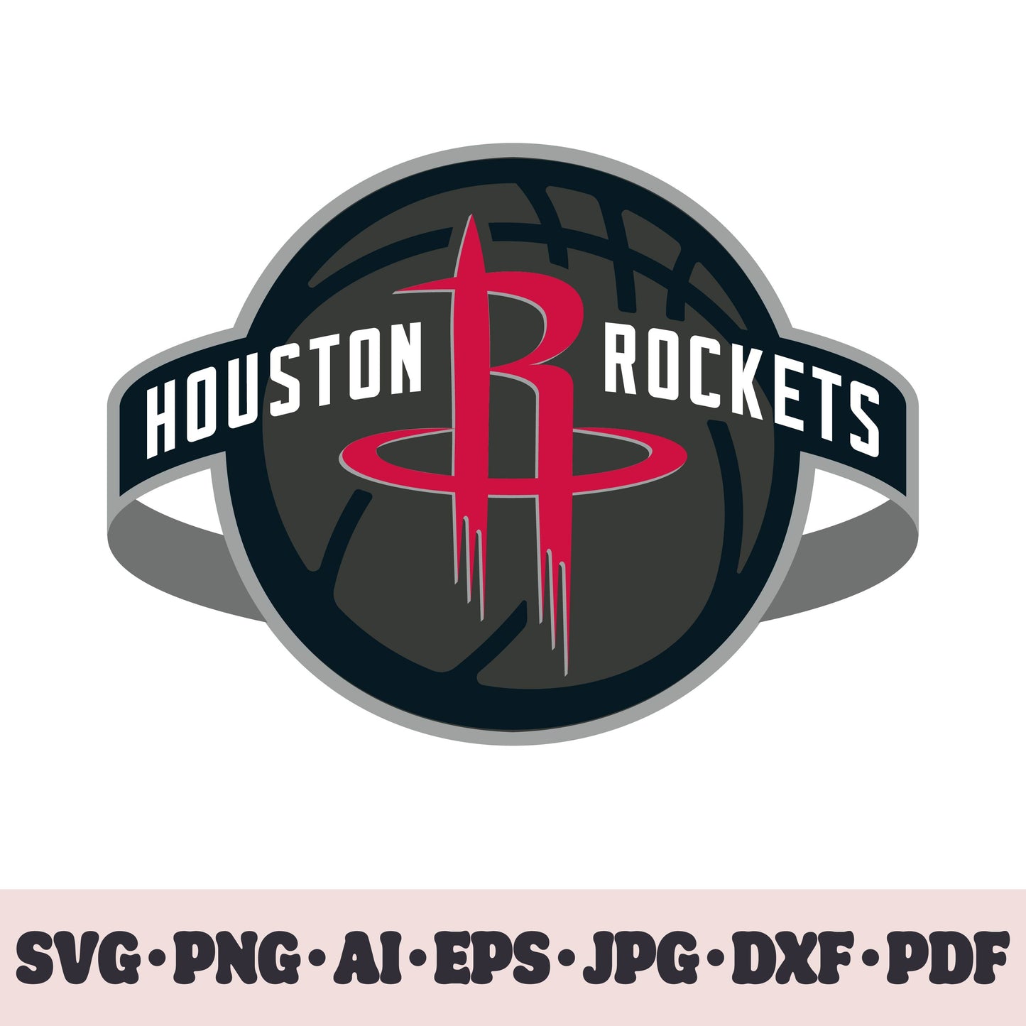 Houston Rockets basketball team SVG Cricut cut file. PNG Clipart. Silhouette sublimation print. Sports fan image Ai, EPS, JPG, DXF, PDF.