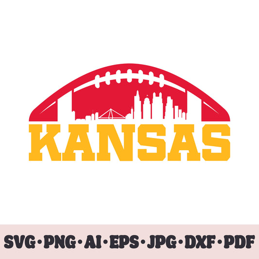 Kansas City Chiefs football team SVG Cricut cut file. Rugby PNG Clipart. Silhouette sublimation print. Sports fan image Ai, EPS, JPG, DXF, PDF.