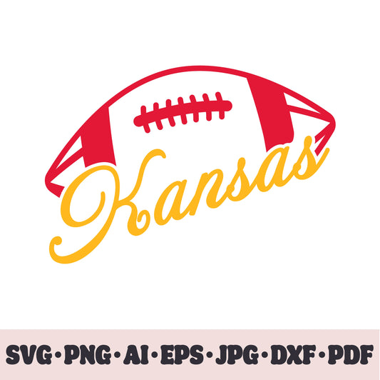 Kansas City Chiefs football team SVG Cricut cut file. Rugby PNG Clipart. Silhouette sublimation print. Sports fan image Ai, EPS, JPG, DXF, PDF.