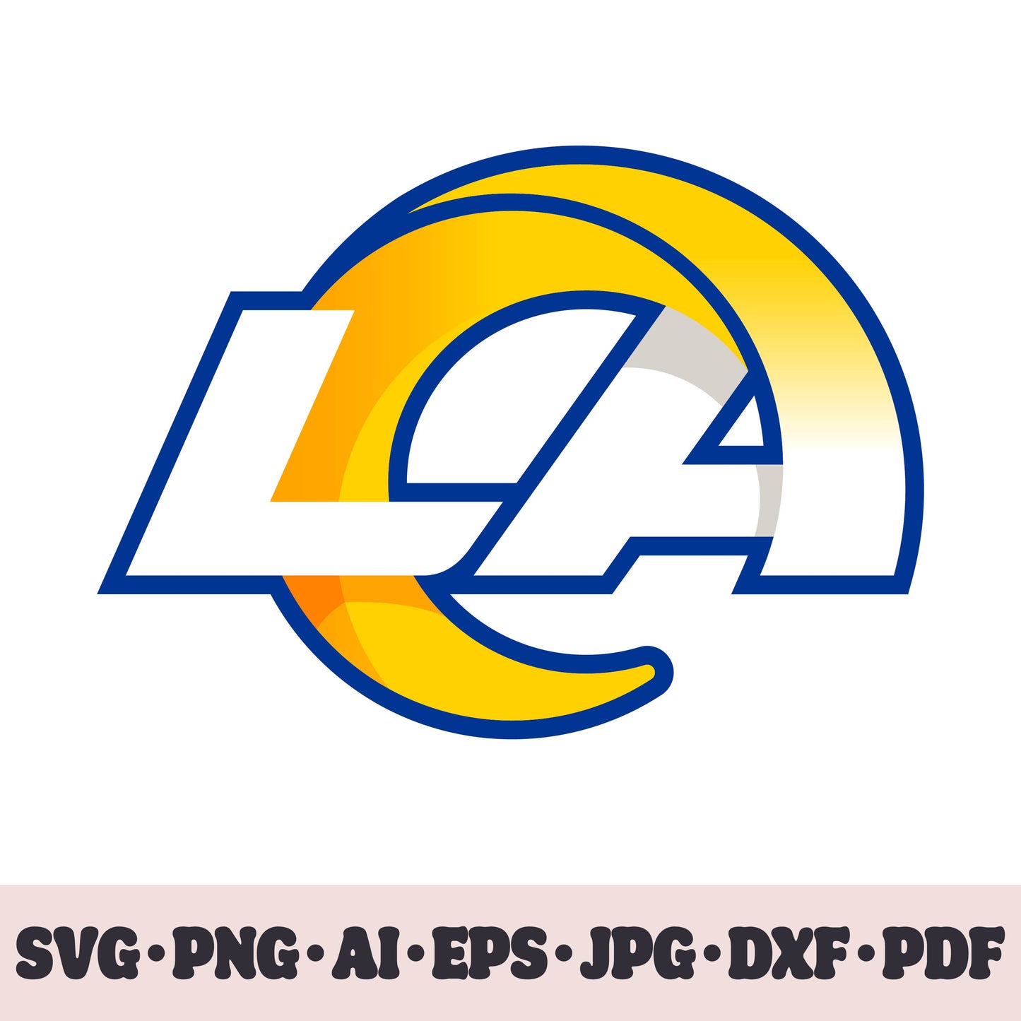 Los Angeles Rams football team SVG Cricut cut file. Rugby PNG Clipart. Silhouette sublimation print. Sports fan image Ai, EPS, JPG, DXF, PDF. Logotype.