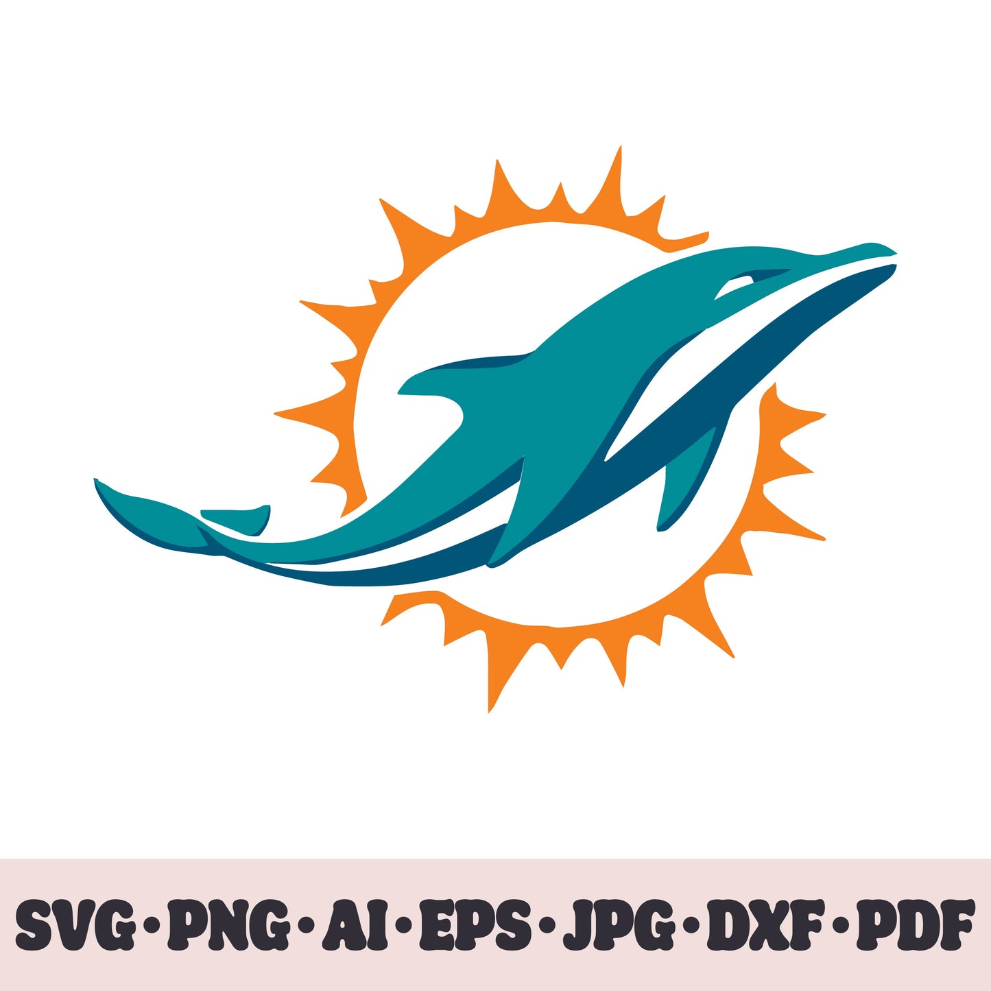 Miami Dolphins football team SVG Cricut cut file. Rugby PNG Clipart. Silhouette sublimation print. Sports fan image Ai, EPS, JPG, DXF, PDF. Logotype.