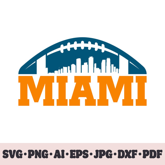 Miami Dolphins football team SVG Cricut cut file. Rugby PNG Clipart. Silhouette sublimation print. Sports fan image Ai, EPS, JPG, DXF, PDF.