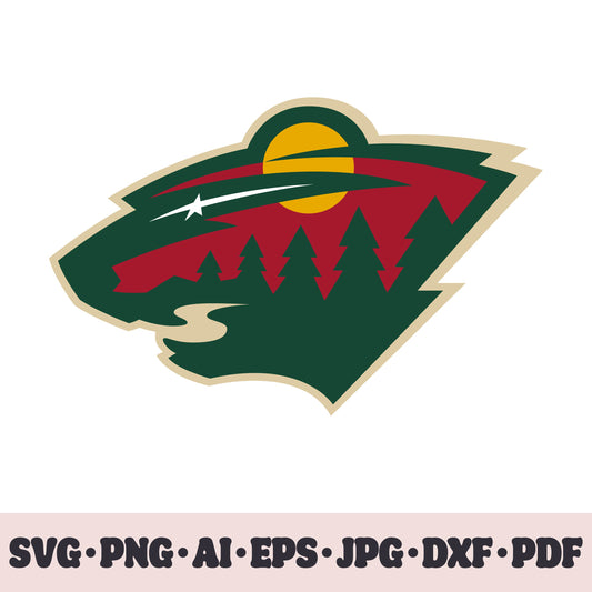 Minnesota Wild hockey team SVG Cricut cut file. Hockey on ice PNG Clipart. Silhouette sublimation print. Sports fan image Ai, EPS, JPG, DXF, PDF. Logotype.