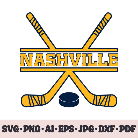 Nashville Predators hockey team SVG Cricut cut file. Hockey on ice PNG Clipart. Silhouette sublimation print. Sports fan image Ai, EPS, JPG, DXF, PDF.