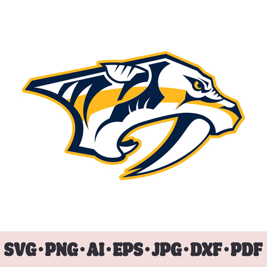 Nashville Predators hockey team SVG Cricut cut file. Hockey on ice PNG Clipart. Silhouette sublimation print. Sports fan image Ai, EPS, JPG, DXF, PDF. Logotype.