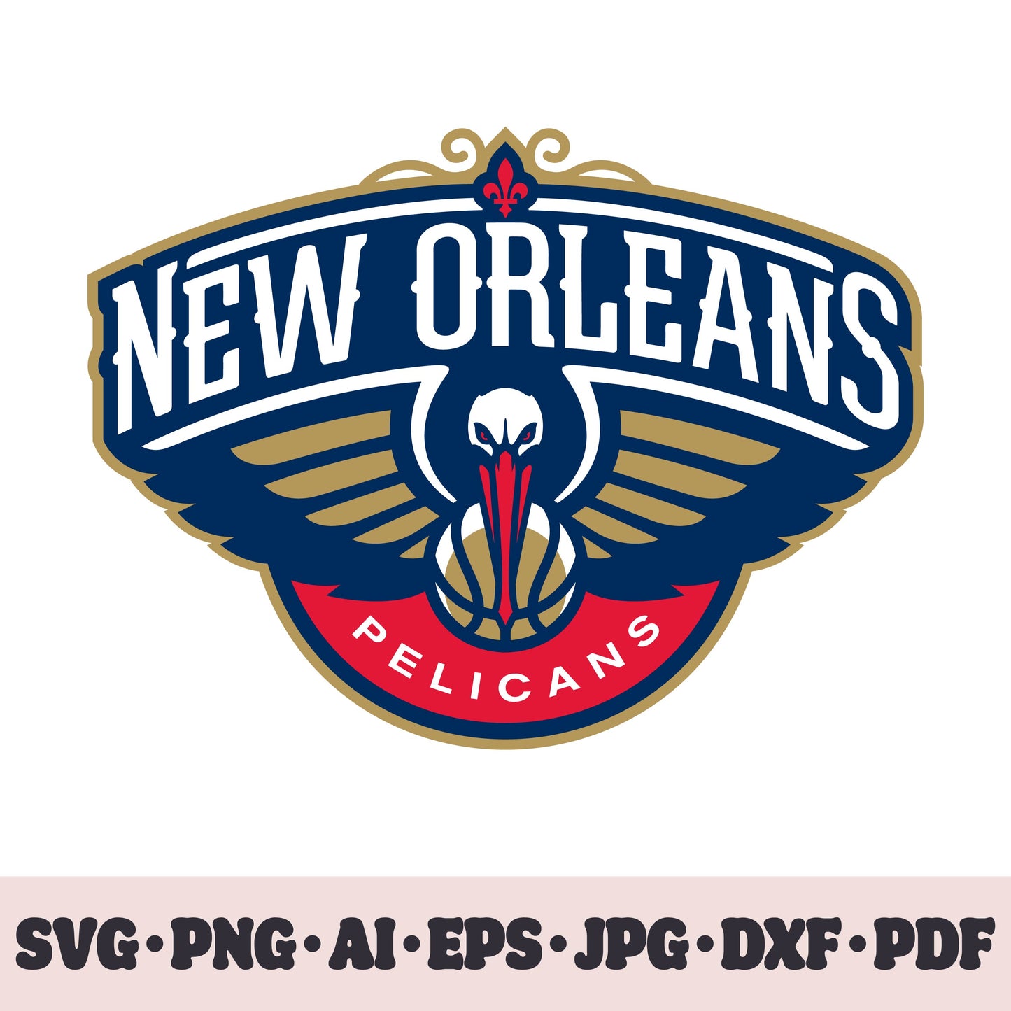 New Orleans Pelicans basketball team SVG Cricut cut file. PNG Clipart. Silhouette sublimation print. Sports fan image Ai, EPS, JPG, DXF, PDF.