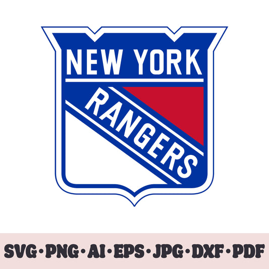 New York Rangers hockey team SVG Cricut cut file. Hockey on ice PNG Clipart. Silhouette sublimation print. Sports fan image Ai, EPS, JPG, DXF, PDF. Logotype.