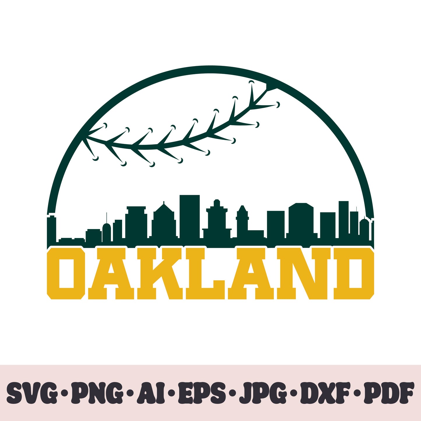 Oakland Athletics baseball team SVG Cricut cut file. PNG Clipart. Silhouette sublimation print. Sports fan image Ai, EPS, JPG, DXF, PDF.