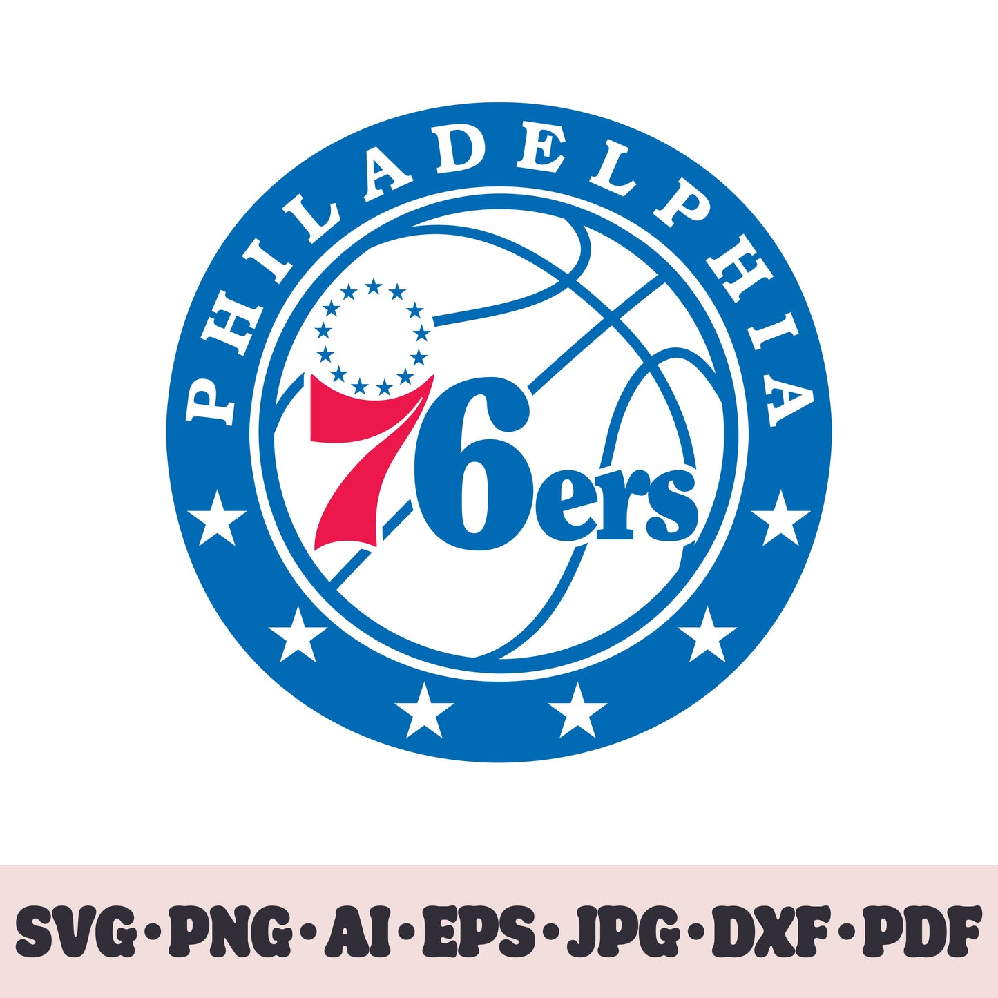 Philadelphia 76ers basketball team SVG Cricut cut file. PNG Clipart. Silhouette sublimation print. Sports fan image Ai, EPS, JPG, DXF, PDF.