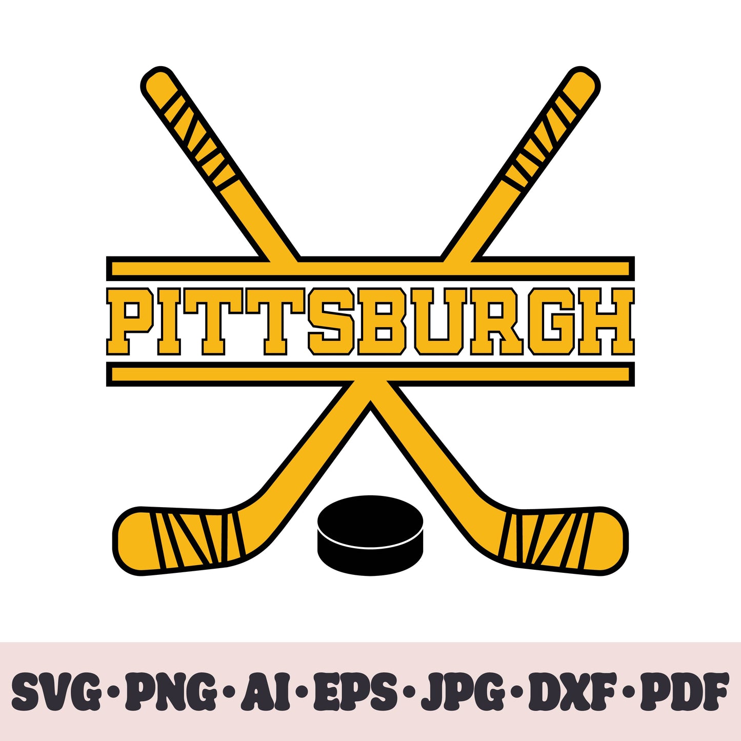 Pittsburgh Penguins hockey team SVG Cricut cut file. Hockey on ice PNG Clipart. Silhouette sublimation print. Sports fan image Ai, EPS, JPG, DXF, PDF.