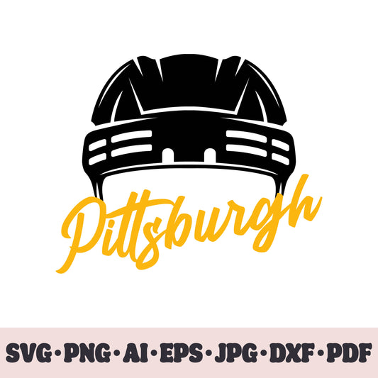 Pittsburgh Penguins hockey team SVG Cricut cut file. Hockey on ice PNG Clipart. Silhouette sublimation print. Sports fan image Ai, EPS, JPG, DXF, PDF.