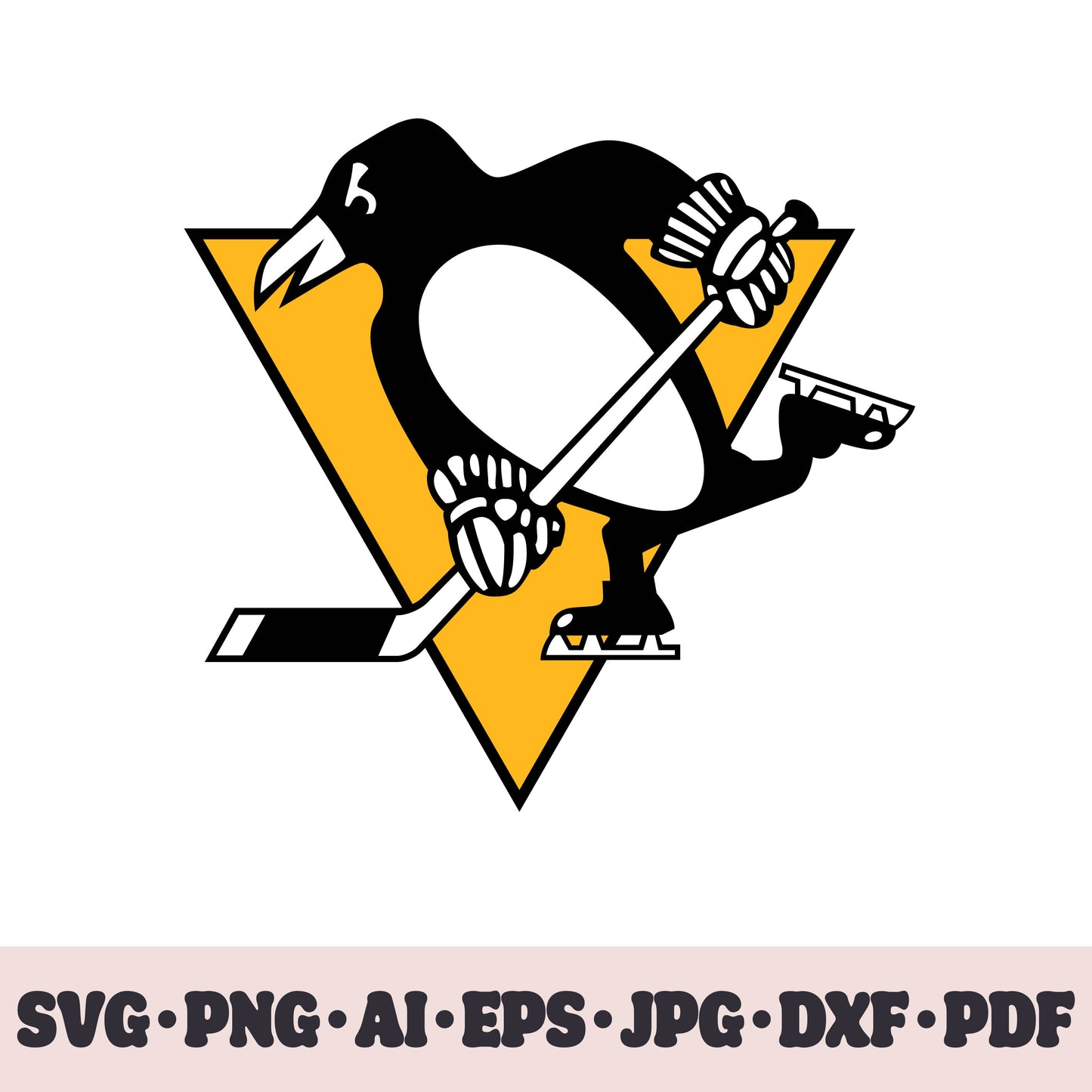 Pittsburgh Penguins hockey team SVG Cricut cut file. Hockey on ice PNG Clipart. Silhouette sublimation print. Sports fan image Ai, EPS, JPG, DXF, PDF. Logotype.