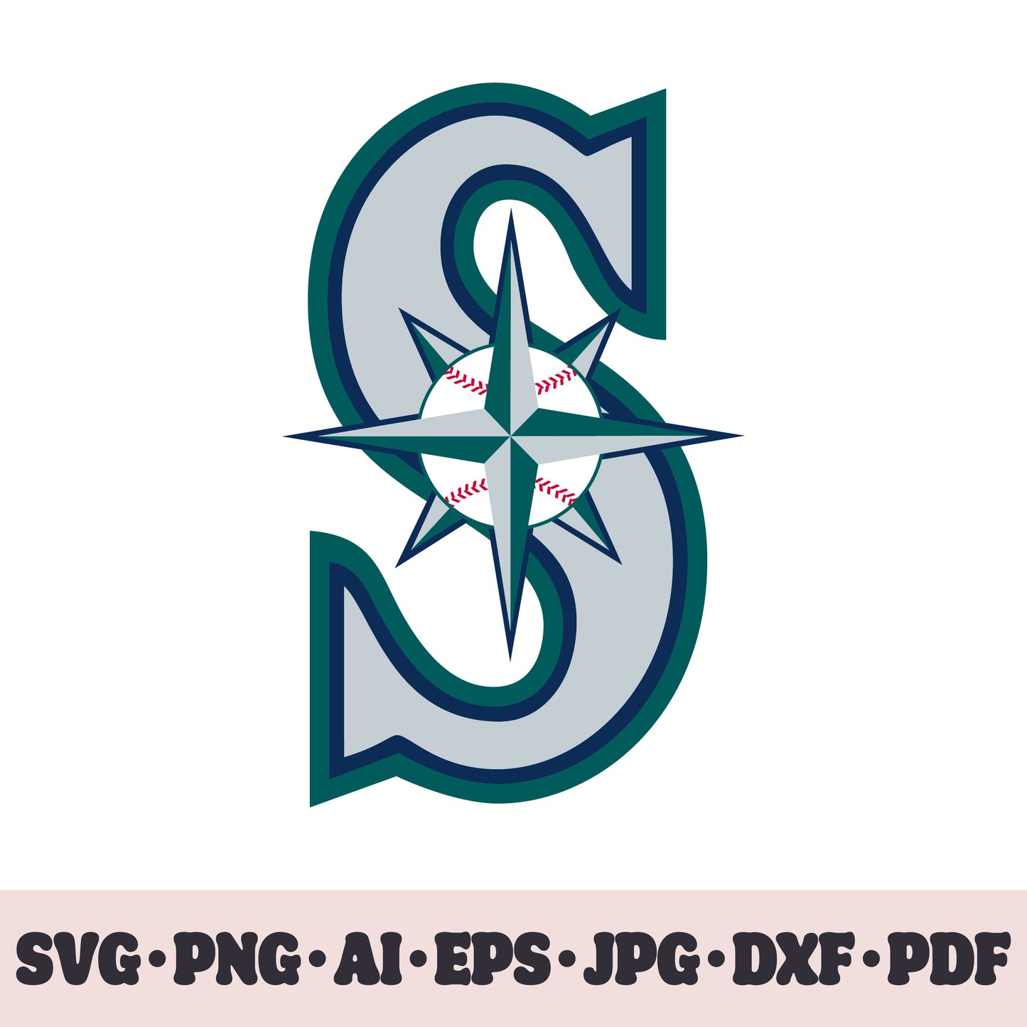 Seattle Mariners baseball team logo SVG Cricut cut file. PNG Clipart. Silhouette sublimation print. Sports fan image Ai, EPS, JPG, DXF, PDF. Logotype.