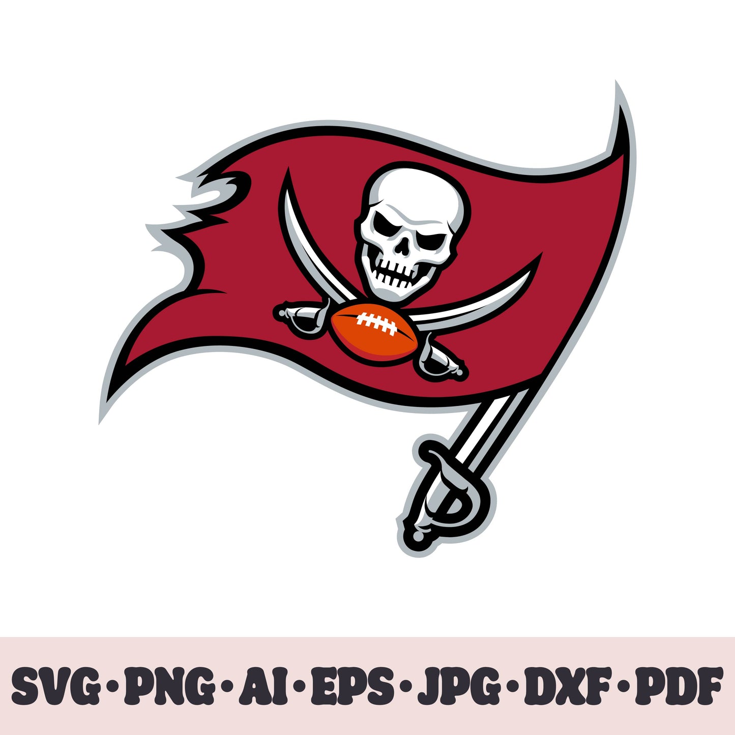 Tampa Bay Buccaneers football team SVG Cricut cut file. Rugby PNG Clipart. Silhouette sublimation print. Sports fan image Ai, EPS, JPG, DXF, PDF. Logotype.