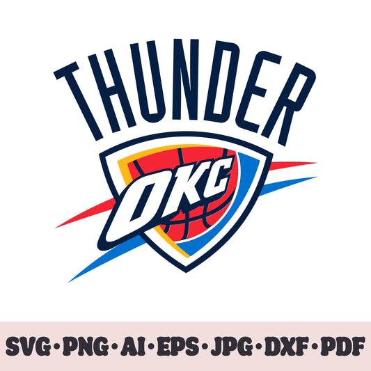 Oklahoma City Thunder basketball team SVG Cricut cut file. PNG Clipart. Silhouette sublimation print. Sports fan image Ai, EPS, JPG, DXF, PDF.