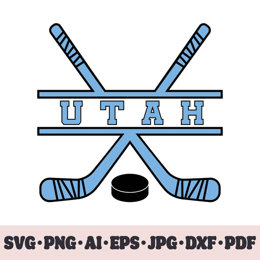 Utah Club hockey team SVG Cricut cut file. Hockey on ice PNG Clipart. Silhouette sublimation print. Sports fan image Ai, EPS, JPG, DXF, PDF.