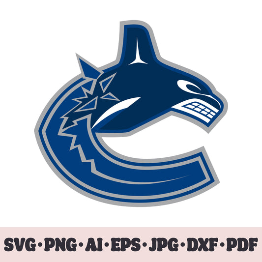 Vancouver Canucks hockey team SVG Cricut cut file. Hockey on ice PNG Clipart. Silhouette sublimation print. Sports fan image Ai, EPS, JPG, DXF, PDF. Logotype.